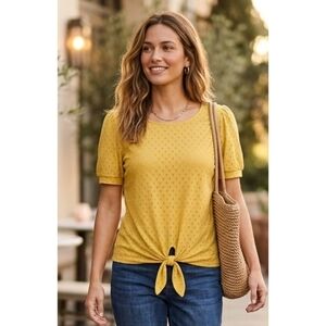 W5 Tie Hem Eyelet Top Golden Yellow Size M